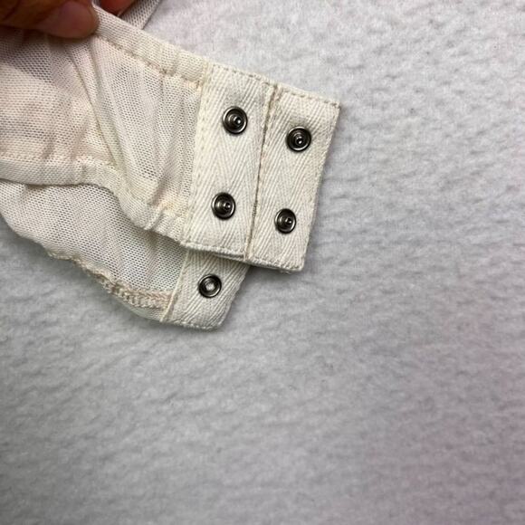 Lulus Bodysuit Small Puff Sleeve Textured Faux Wrap Snap Button Sexy Feminine - Picture 4 of 9